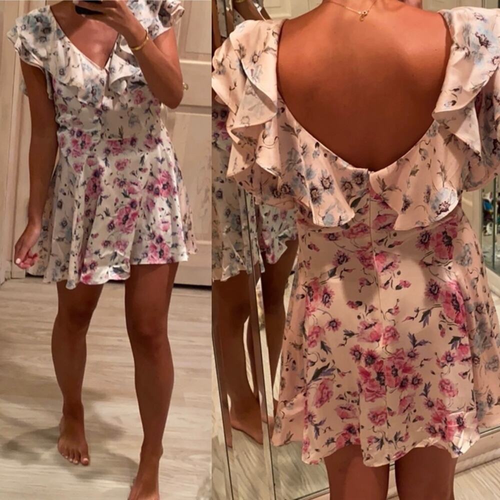 LoveShackFancy Frankie Dress Cream Silk Floral Ruffle Cottage Core Boho Size 6 - Picture 2 of 16